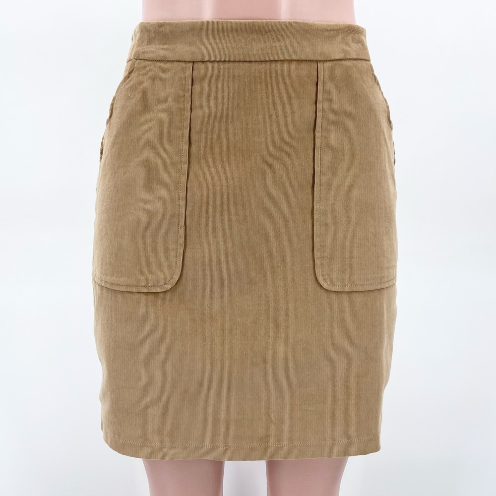 NWT Lauren James Tan Corduroy Scalloped Pockets Mini Skirt Size Medium